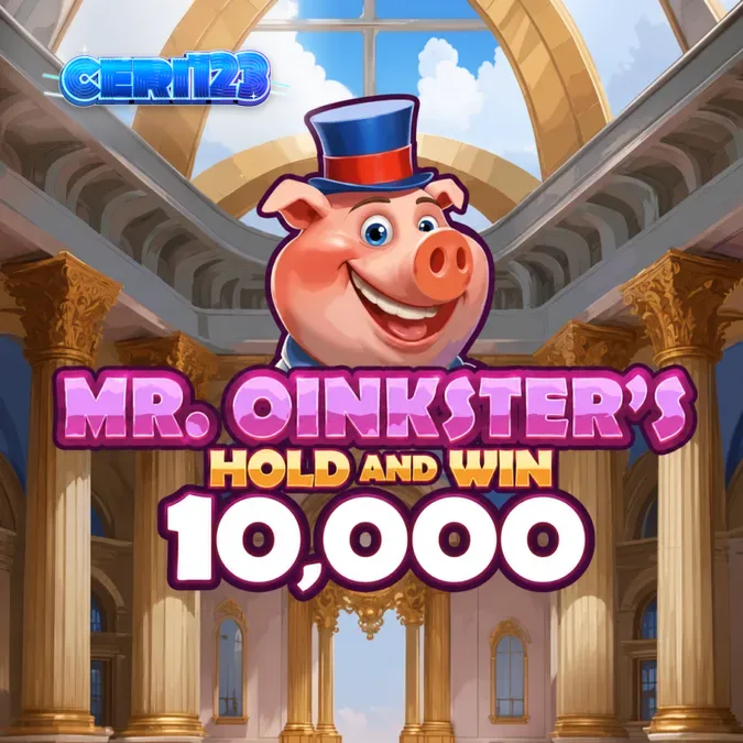 Tampilan visual slot Mr. Oinkster’s Hold & Win 10,000 dengan tema celengan babi yang ceria